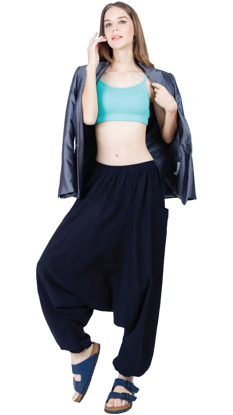 CandyHusky Women Cotton Harem Pants Casual Elastic Waist Boho Pants ComfortSoft - Black - Image 4